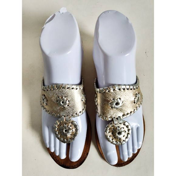 Stuart Weitzman Metallic Gold / Silver Thong Flat Leather Dressy Sandals Size 4 - Picture 7 of 12